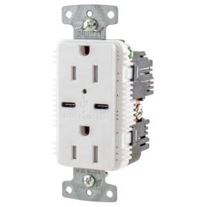 125 VAC 15 A, Hubbell Wiring Device-Kellems USB15C5W Combination USB Charger and Receptacle, White