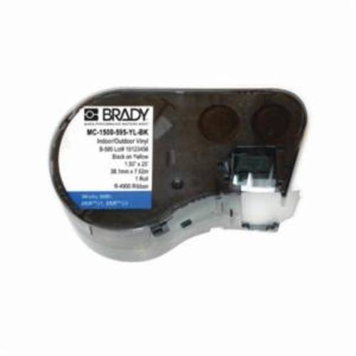 Brady® MC-1500-595-YL-BK M Series Label Maker Cartridge, 25 ft L x 1-1/2 in W, For Use With BMP® 53 and BMP® 51 Label Maker, B-595 Vinyl, Black on Yellow