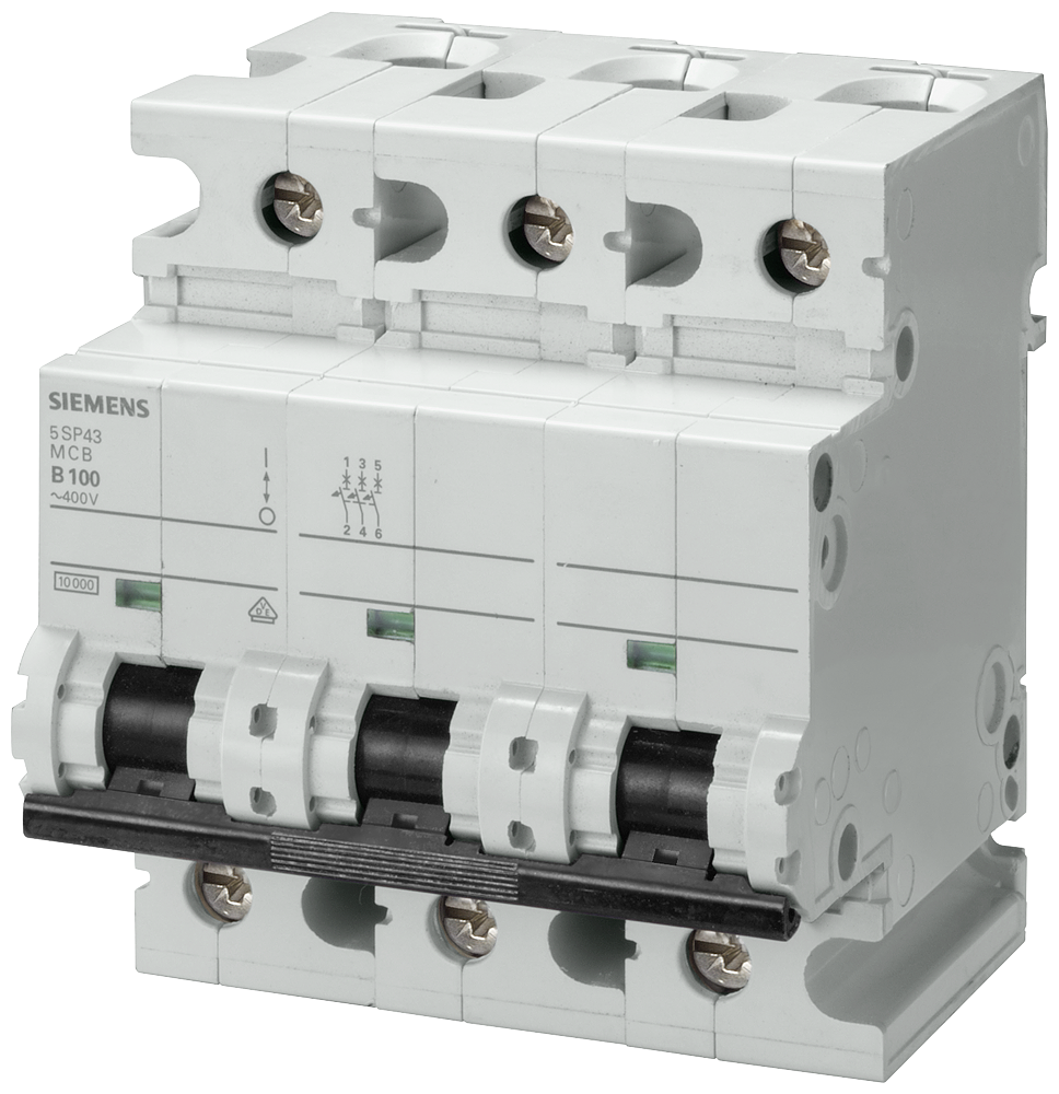 Siemens Sentron 5SP4380-6 Miniature Supplementary Protector, 400 VAC, 80 A, 10 kA Interrupt, 3 Poles, Thermal/Magnetic Trip