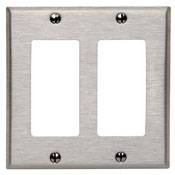 Leviton® Decora® 84409-40 Standard Size Combination Wallplate, 2 Gangs, 4.5 in H x 4.56 in W, 302 Stainless Steel
