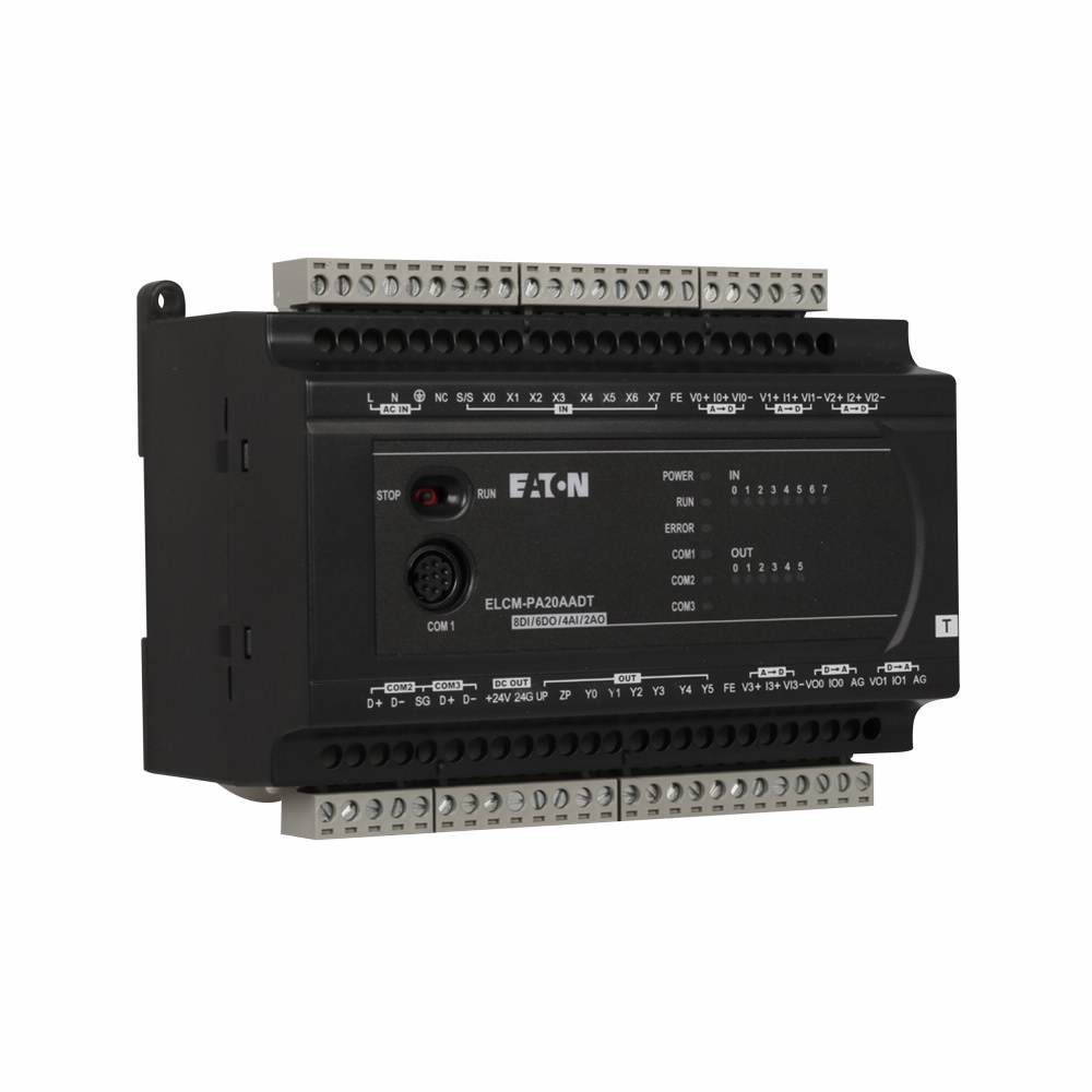 EATON ELCM-PA20AADR Type ELCM Analog Programmable Logic Controller, 120 VAC, 24 VDC, 400 mA, 8-Digital, 4-Analog Inputs, 6-Relay, 2-Analog Outputs