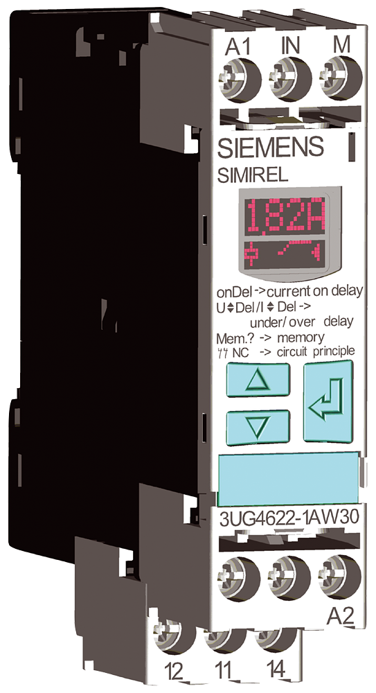 Siemens 3UG4621-1AW30 Digital Current Monitoring Relay, 24 to 240 VAC/VDC, 2 to 500 mA, CO/SPDT Contact, 0.1 to 20 s Trip Delay