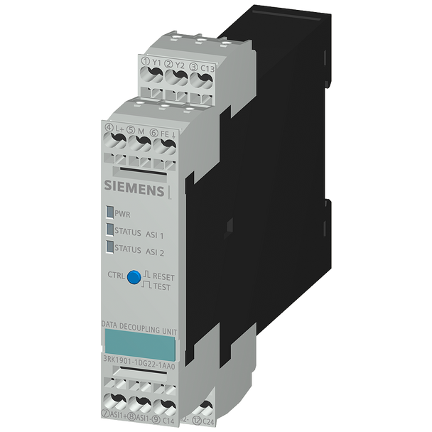 Siemens 3RK19011DG221AA0 Double Data AS-Interface Decoupling Unit, 24 V Input/30 VDC Output, 4A, -25 to 70 deg C