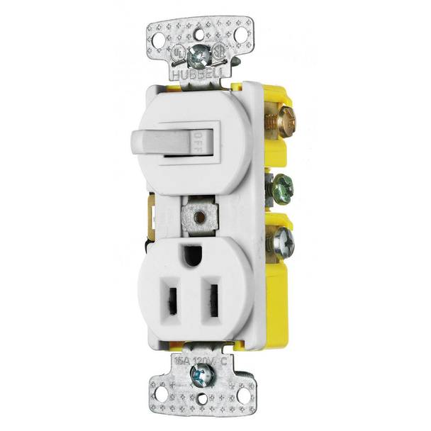 Wiring Device-Kellems RC108W 2-Position Self-Grounding Standard Switch, Electrical Ratings: 120 VAC, 15 A, 1800 W, 1 Poles, 3 Wires, Snap Switch Reset