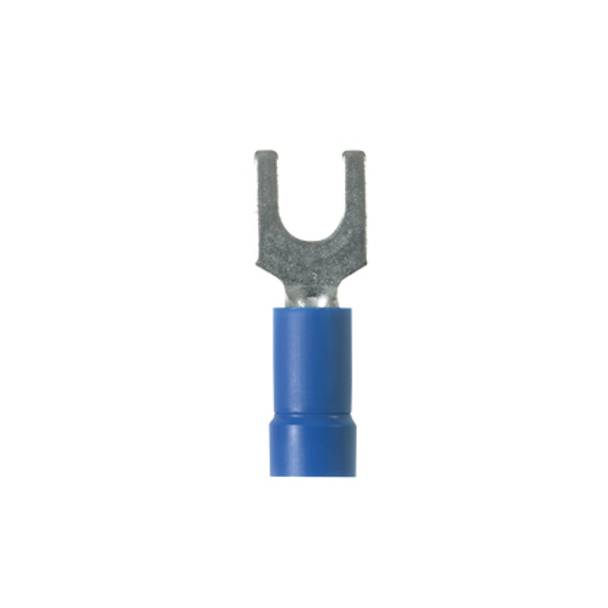 Panduit® Pan-Term® PV14-6F-C Type PV-F Loose Piece Fork Terminal, 16 to 14 AWG Conductor, 0.84 in L, Brazed Seam/Funnel Entry/Internal Serration Barrel, Copper, Blue