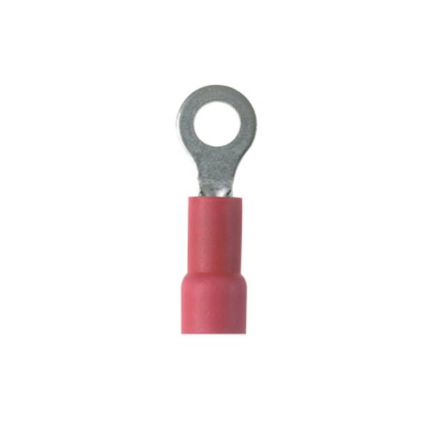 Panduit® Pan-Term™ PV18-10RX-MY Type PV-RX Ring Terminal, 22 to 18 AWG Conductor, 0.96 in L, Brazed Seam/Expanded Entry/Insulation Support/Internal Serration Barrel, Copper, Red