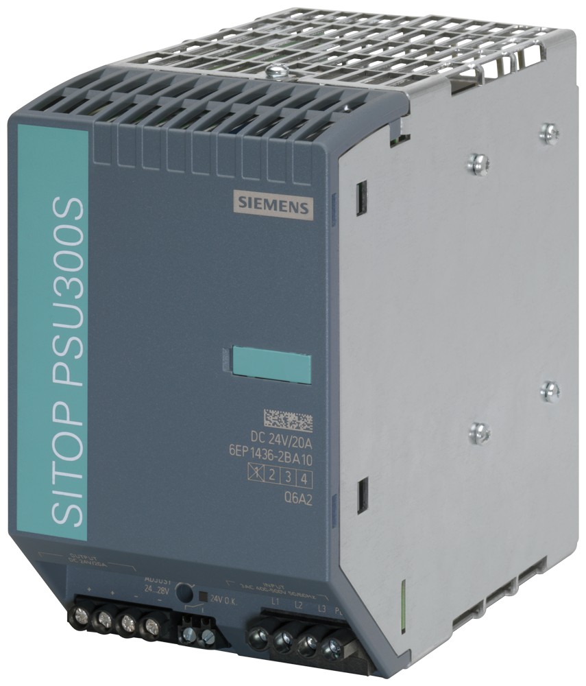 Siemens SIPLUS 6AG14362BA107AA0 PSU300S Stabilized Power Supply Module, 400/500 VAC Input, 24 VDC Output, 1/1.2 A Input, 20 A Output