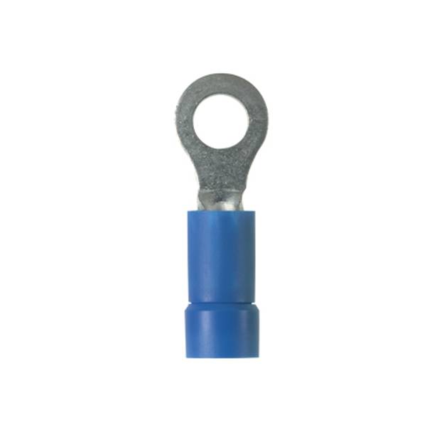 Panduit® Pan-Term™ PV14-6R-C Type PV-R Loose Piece Ring Terminal, 14 AWG Conductor, 0.92 in L, Brazed Seam/Funnel Entry/Insulation Support/Internal Serration Barrel, Copper, Blue