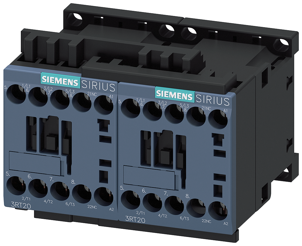 Siemens SIRIUS 3RA23168XB301AB0 3-Phase Reversing Contactor Assembly w/ Mechanical & Electrical Interlock, 24 VAC V Coil, 7 A, 3NO Contact, 3 Poles