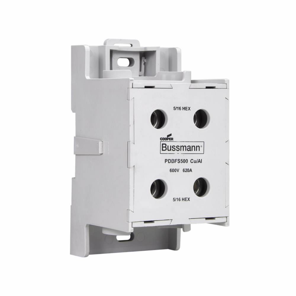 Bussmann PDBFS500 Power Distribution Block, 600 VAC/VDC, 620 A, 1 Pole, 4 AWG to 350 kcmil Wire, Aluminum