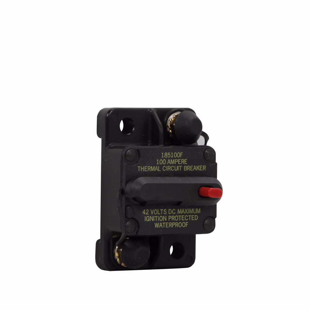 Bussmann CB185-100 Type III Switchable High Amp Waterproof Automotive Circuit Breaker With SEMS Nuts, 48 VDC, 100 A, 3 kAIC Interrupt, 1 Pole, Thermal Trip