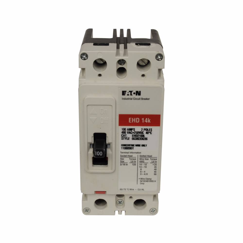 EATON EHD2040L C Series Type EHD Molded Case Circuit Breaker, 480 VAC/250 VDC, 40 A, 18 kAIC at 240 VAC/14 kAIC at 480 VAC Interrupt, 2 Poles, Fixed Thermal/Fixed Magnetic Trip