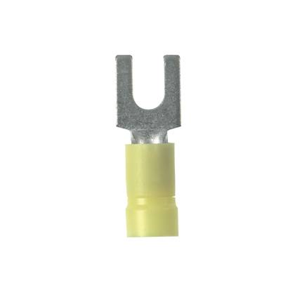 Panduit® EV10-14FB-Q Type EV-FB Loose Piece Fork Terminal, 10 AWG Conductor, 1.14 in L, Butted Seam/Funnel Entry/Standard Barrel, Copper, Yellow