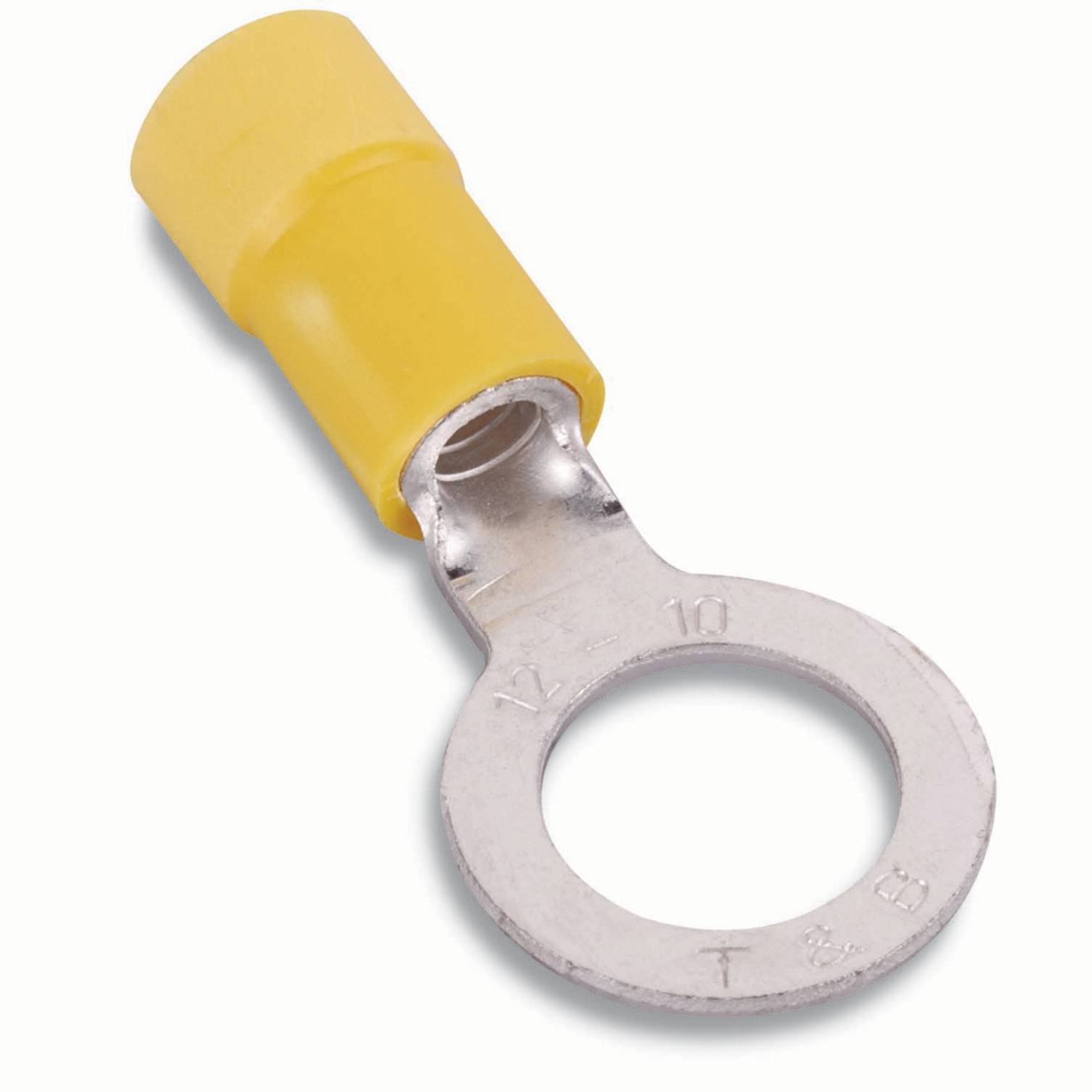 Sta-Kon® RC717-250 RC Series Expanded Insulated Ring Terminal, 12 to 10 AWG Conductor, 1.16 in L, Brazed Seam Barrel, Copper, Yellow