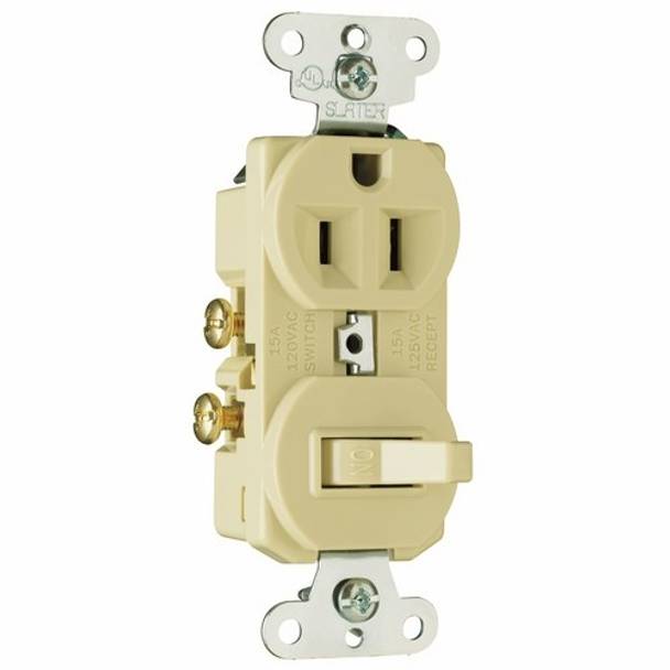 Pass & Seymour® 691I Standard Straight Blade Combination Switch and Receptacle, 15 A, 120/125 VAC, 1 Poles, 3 Wires, 14 to 12 AWG Wire