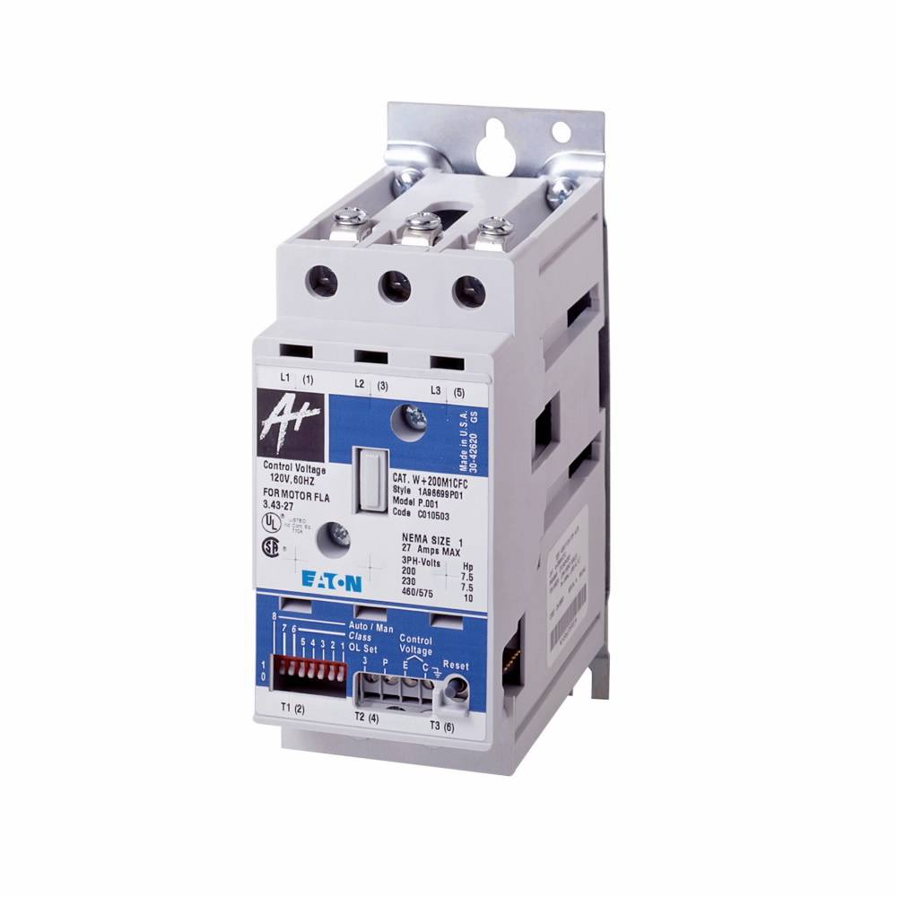 EATON W+200M1CFC W200 Open NEMA Starter, 120 VAC V Coil, Non-Reversing Action, 3 Poles, NEMA 1 Enclosure