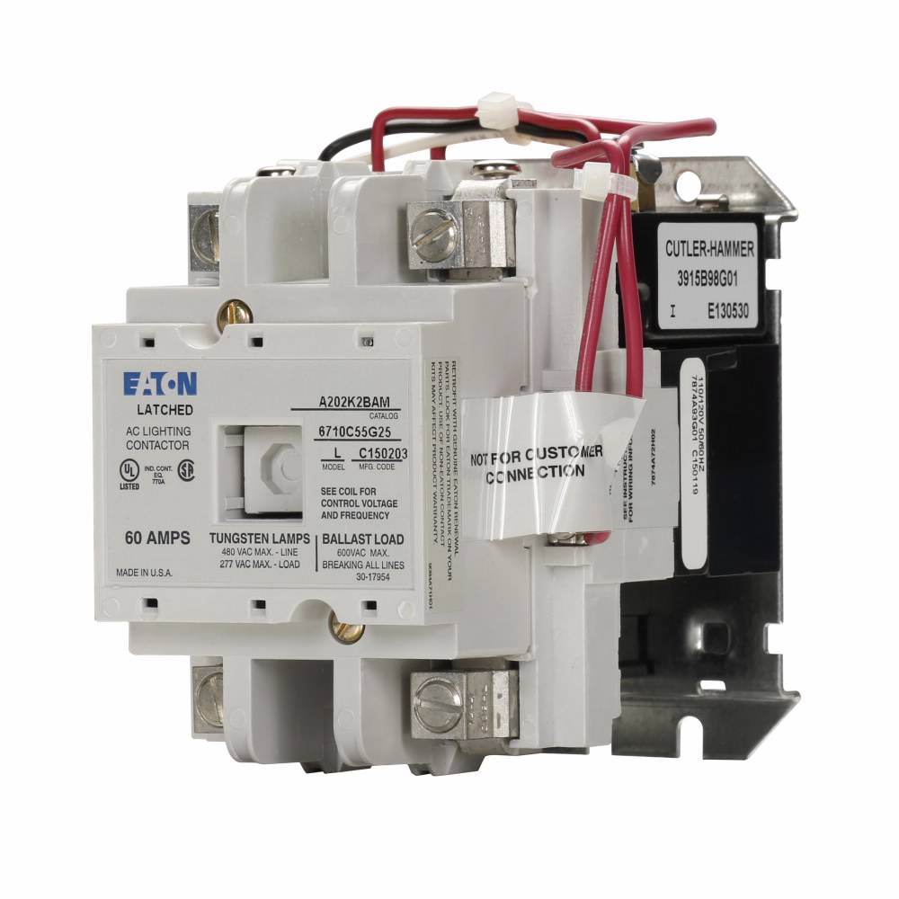 EATON A202K2BAM Magnetically Latched Mechanically Held Non-Reversing Lighting Contactor, 208 VAC V Coil, 2 Poles
