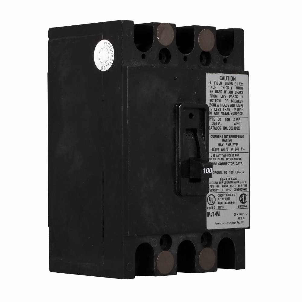 EATON CC3100X Type CC Molded Case Circuit Breaker, 120/208Y VAC, 100 A ...