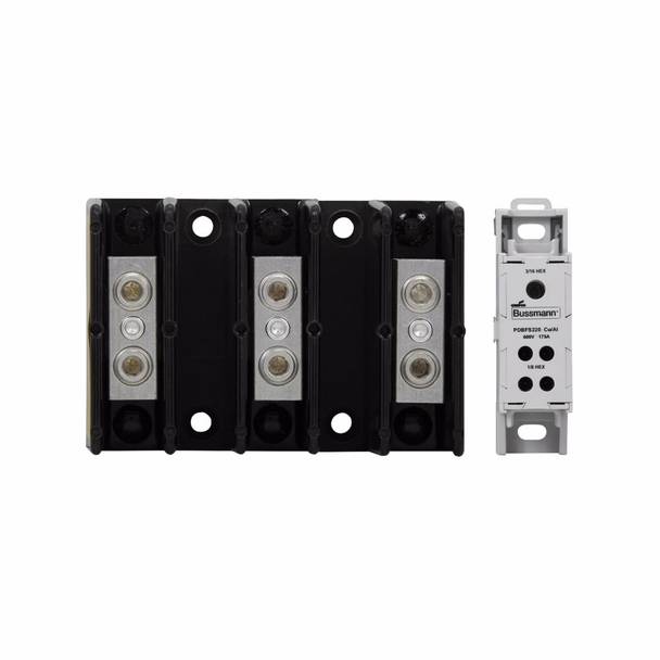 Bussmann Magnum® 16021-3 Barrier Power Terminal Block, 600 VAC/VDC, 175 A, 3 Poles, 14 to 2/0 AWG, 8 to 2/0 AWG Wire, Thermoplastic