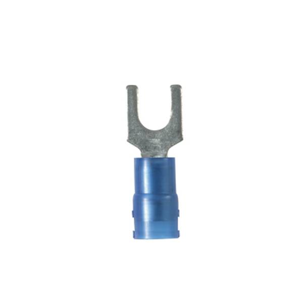 Panduit® Pan-Term® PN14-8F-C Type PN-F Loose Piece Fork Terminal, 18 to 14 AWG Conductor, 0.85 in L, Internal Serration/Sleeve/Standard Barrel, Copper, Blue