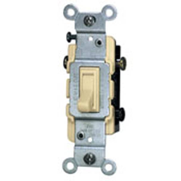Leviton® 1453-2I 3-Way Grounding AC Quiet Toggle Switch, 120 VAC, 15 A, 1/2, 2 hp Power Rating