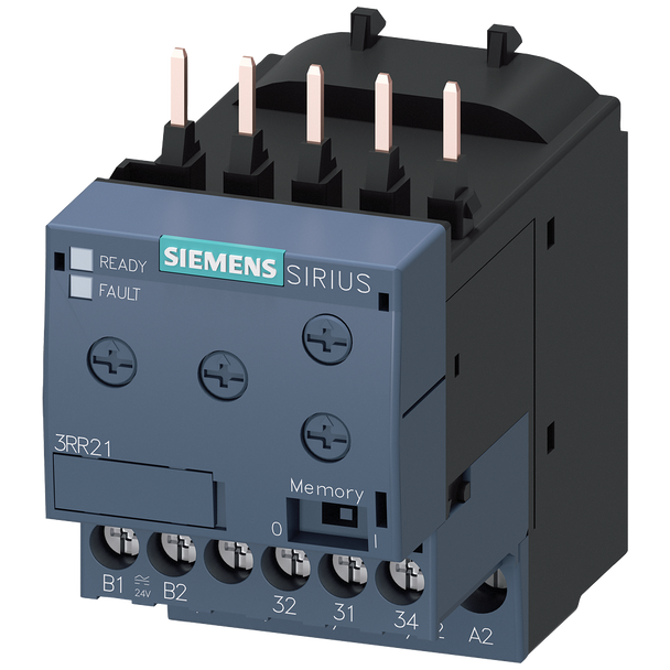 Siemens 3RR21411AA30 2-Phase Current Monitoring Relay w/ Analog Setting, 24 VAC/VDC, 1.6 to 16 A, 1CO Contact