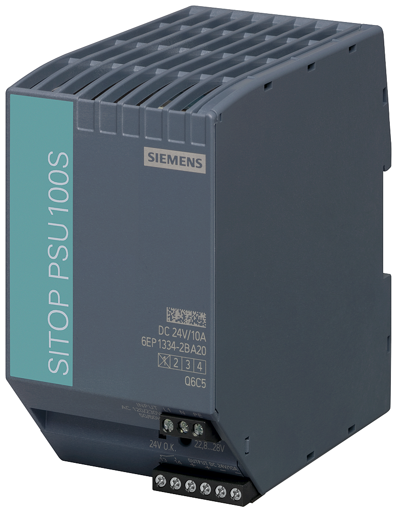 Siemens SIPLUS 6AG13342BA204AA0 PSU100S Stabilized Power Supply Module, 120/230 VAC Input, 24 VDC Output, 1.91/4.49 A Input, 10 A Output