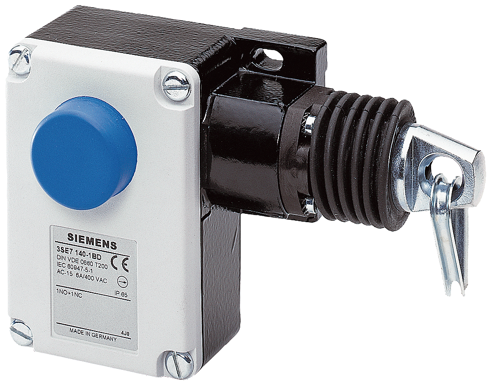 Siemens SIRIUS 3SE7140-1BD00-0AS0 Cable Operated Switch With Latching, 240/400 VAC, 24/250 VDC, 0.27/3/6 A, 1NC-1NO Contact