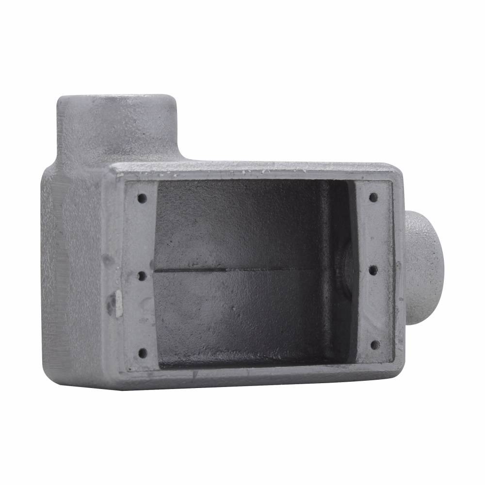 EATON Crouse-Hinds Condulet® FDL2 Type FDL 2-Entry 90 deg Deep Conduit Device Box With Ground Screw, Feraloy® Iron Alloy, 23 cu-in Capacity, 1 Gang, 2-3/4 in W x 2-11/16 in D x 5-5/32 in H