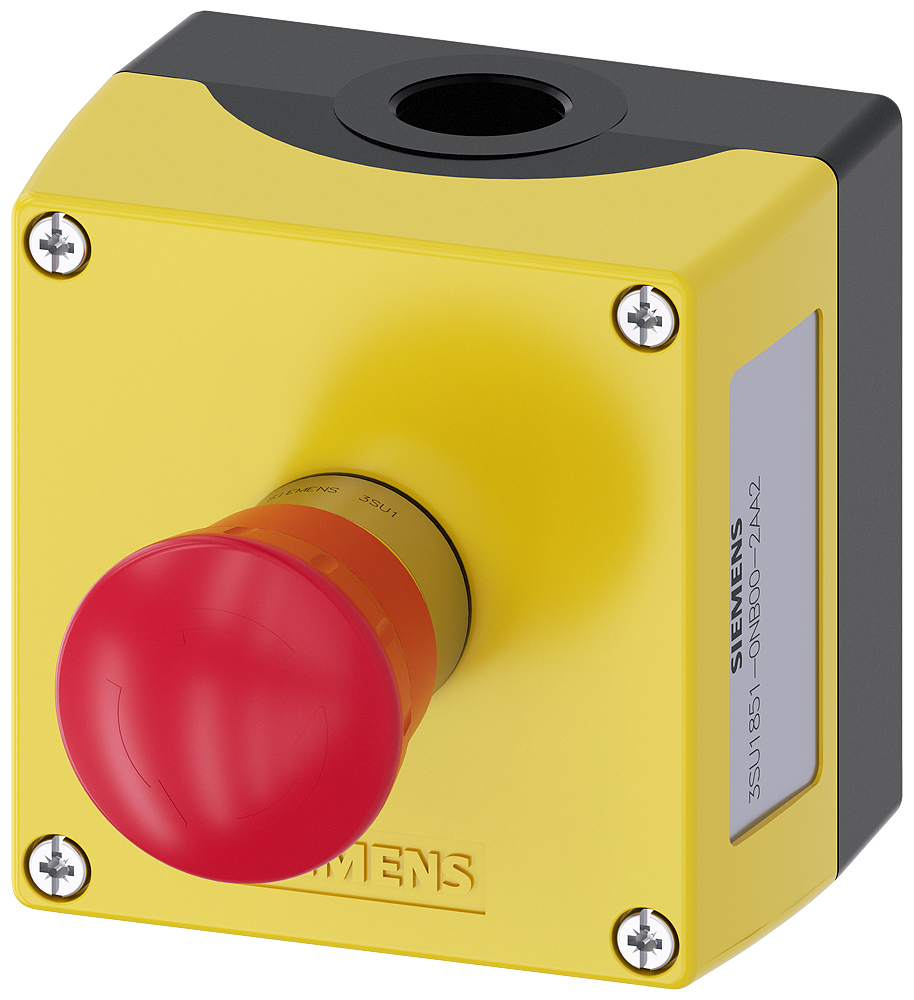 Siemens SIRIUS ACT 3SU18510NB002AA2 Emergency Stop Twist Release Round Pushbutton Control Station, 5 to 500 VAC/VDC, 10 A, 2NC Contact, NEMA 1/2/3/3R/4/4X/12/13/IP66/IP67/IP69/IP69K NEMA Rating