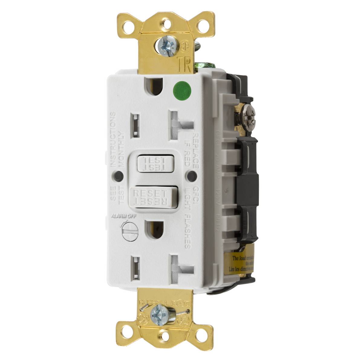 Wiring Device-Kellems AUTOGUARD® Style Line® GFTRST83WB 1-Phase Heavy Duty Standard Self-Test Tamper Resistant Screw Mount GFCI Receptacle With Alarm, 125 VAC, 20 A, 2 Poles, 3 Wires, White