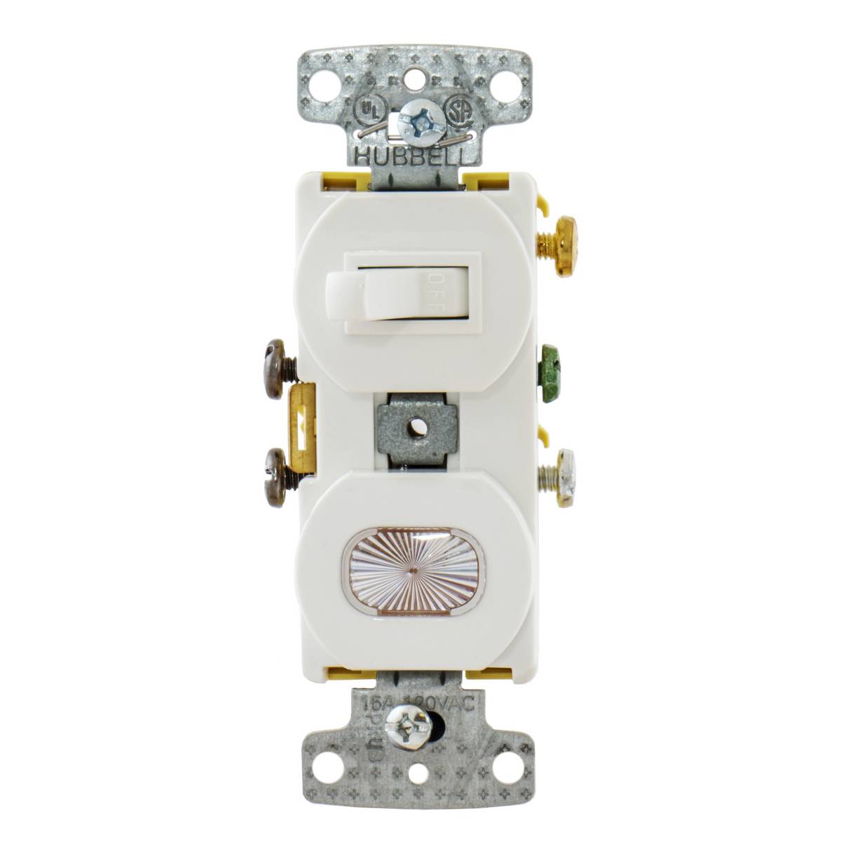Wiring Device-Kellems RC109W Standard Sized Combination Toggle Switch, 120 VAC, 15 A, 1800 W