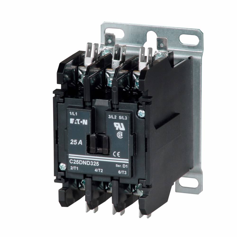 EATON C25DND240A D Frame Definite Purpose Contactor With Metal Mounting Plate, 110/120 VAC V Coil, 40/50 A, 2 Poles