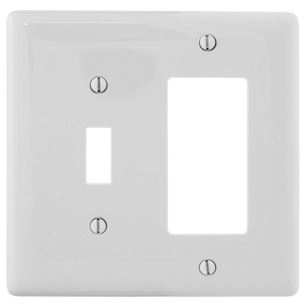 Wiring Device-Kellems NPJ126W Mid Sized Combination Wallplate, 2 Gangs, 4.94 in W x 4.88 in H, Nylon, White (Discontinued by Manufacturer)