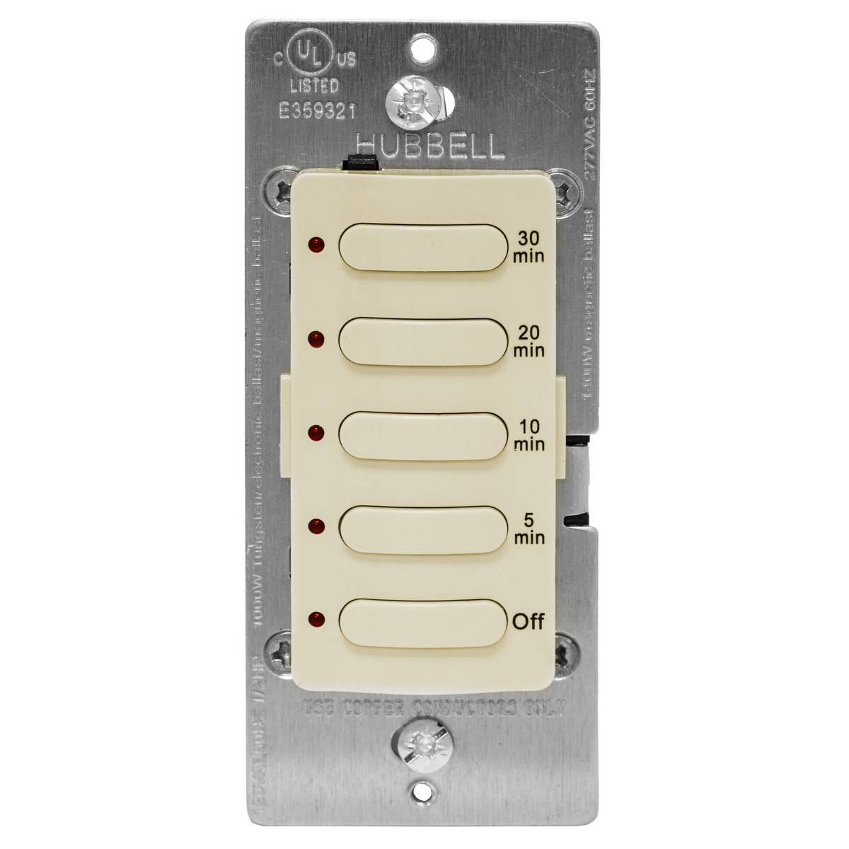 Wiring Device-Kellems DT5030I Countdown Fixed Standard Timer Wall Switch With Red LED Indicator, OFF, 5, 10,20, 30 min Setting, 120/277 VAC, 2 Poles
