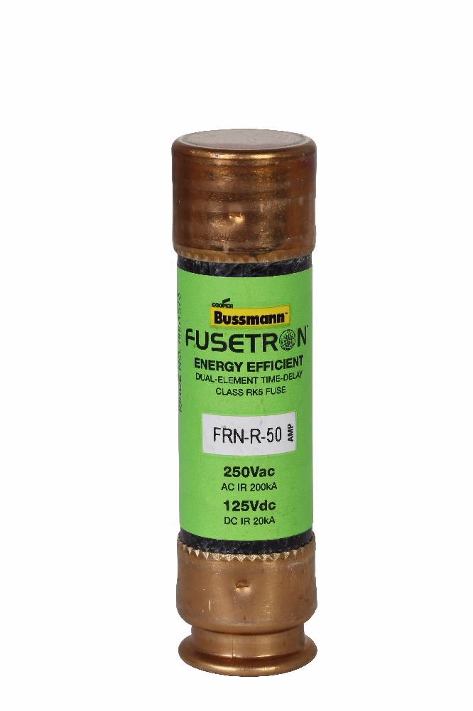 Bussmann Fusetron™ FRN-R-50 Current Limiting Time Delay Fuse, 50 A, 250 VAC/125 VDC, 20/200 kA Interrupt, RK5 Class, Cylindrical Body