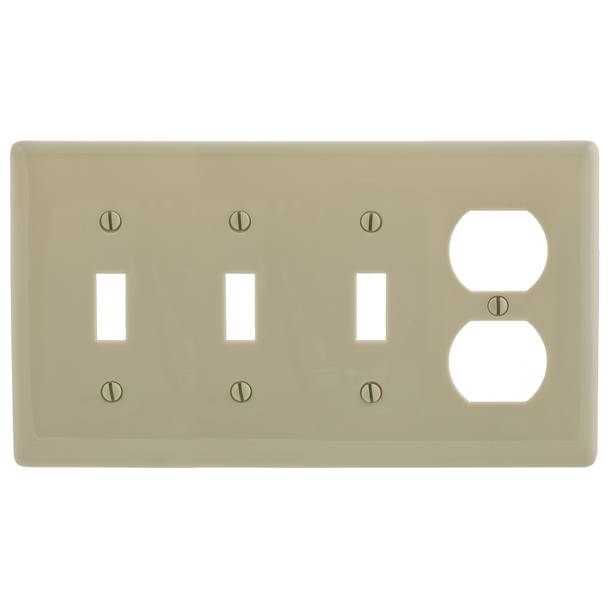 Wiring Device-Kellems NP38I Standard Combination Wallplate and Box Cover, 4 Gangs, 8.31 in W x 4.62 in H, Nylon, Ivory (Planned Obsolescence by Manufacturer)