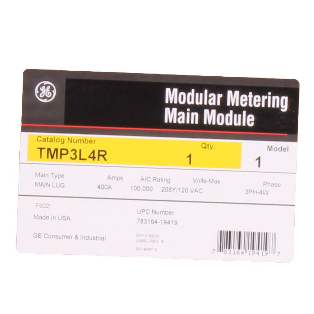 GE Mod™ III TMP3L4R 4-Wire Modular Metering Main Lug Module, 120/208Y/240 VAC, 400 A, 3 Phase, Bottom/Top Feed, NEMA 1/3R Enclosure