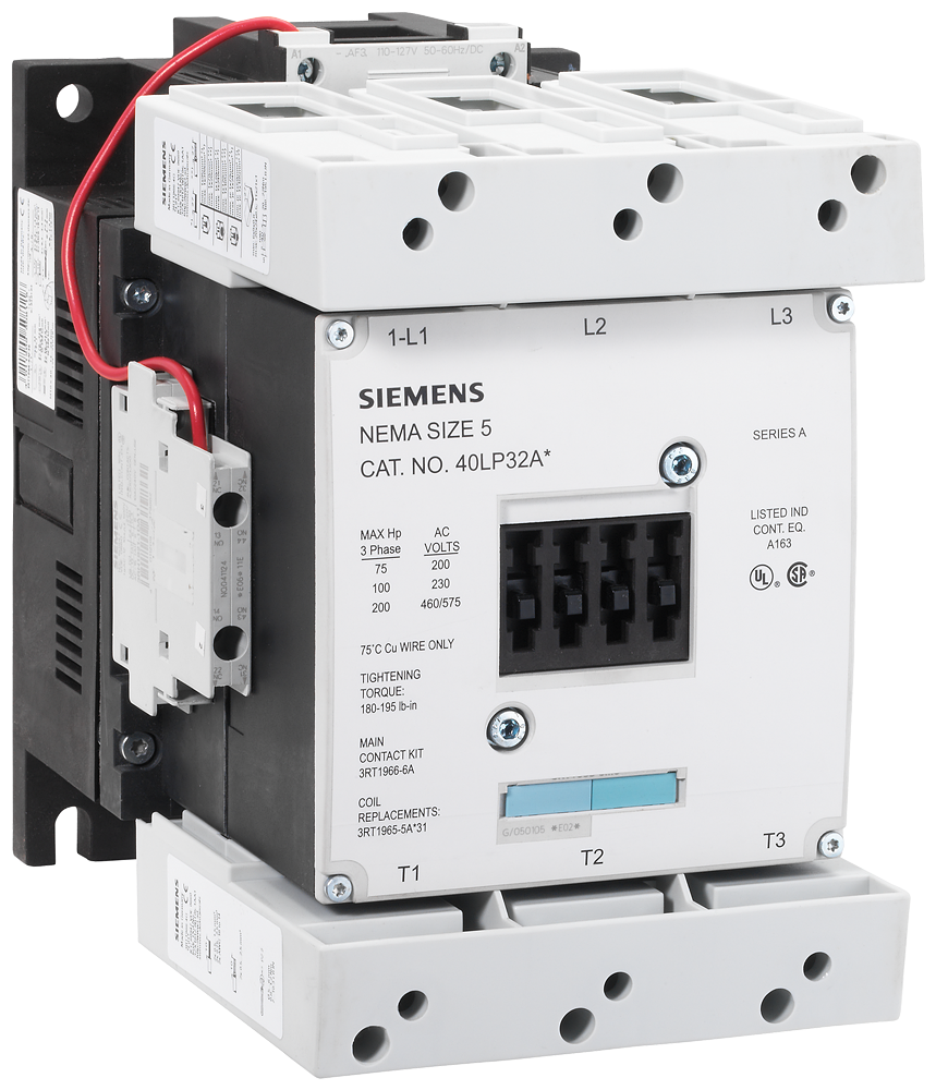 Siemens 40LV32AH Class 40 3-Phase Heavy Duty Magnetic Non-Reversing Vacuum NEMA Contactor, 380 to 440/440 to 480 VAC/VDC V Coil, 270 A, 2NO-2NC Contact, 3 Poles