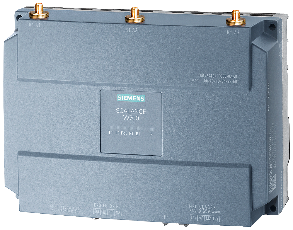 Siemens 6GK57481FC000AA0 Antenna Connector, For Use w/ Radio, 19.2 to 28.8 VDC Terminal Block, 10.7W Power Loss, 2.41to2.48GHz Frequency B&, 450 MB Transfer Rate w/ WLAN, -20 to 60 deg C Operating Temperature, 95% Relative Humidity