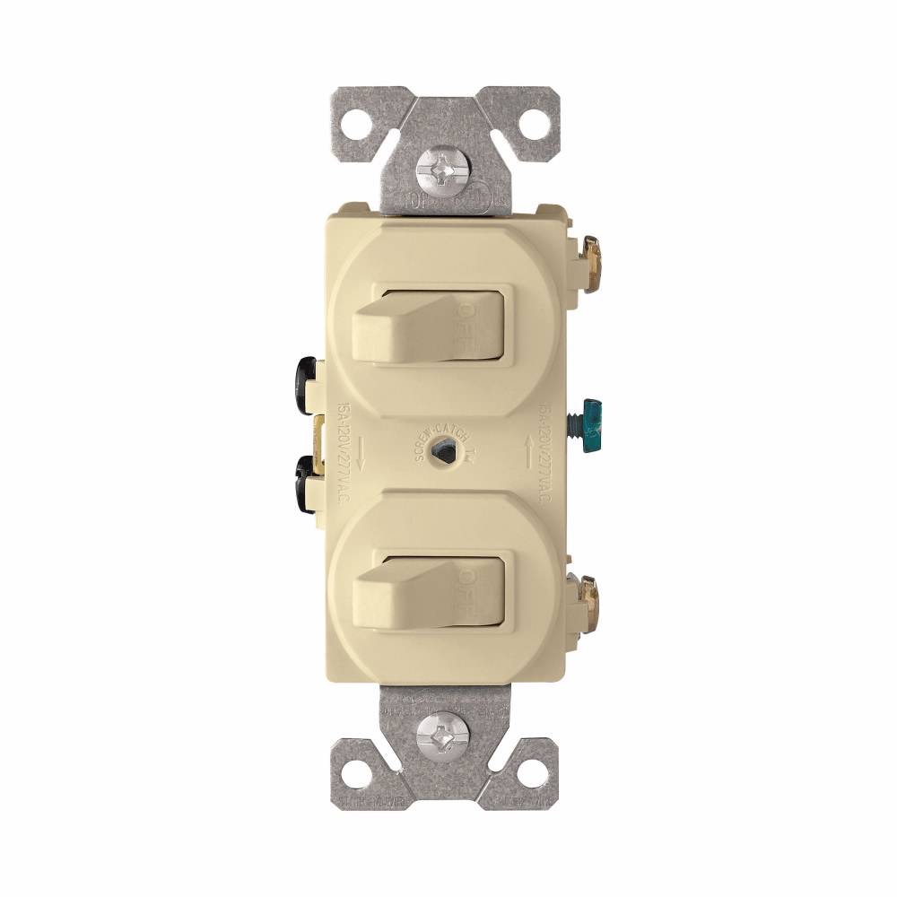 EATON Arrow Hart™ Eaton Wiring Devices 271V-BOX Duplex AC Toggle Combination Switch, 15 A at 120 VAC, 1 Poles