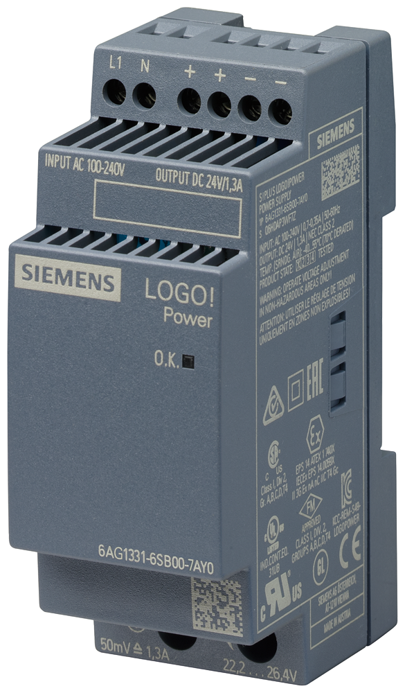 Siemens SIPLUS 6AG13316SB007AY0 LOGO Power 1-Phase Stabilized PLC Power Supply, 100 to 240 VAC/110 to 300 VDC VAC Input