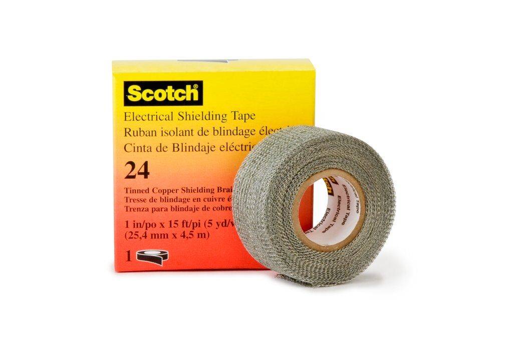 3M™ 24-1x15FT Premium-Grade Electrical Shielding Tape, 15 ft L x 1 in W, 16 mil THK, Copper, Rubber Resin Adhesive, Copper Mesh Backing, Silver