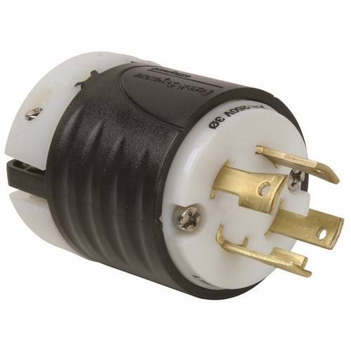 Pass & Seymour® Turnlok® L1530-P Locking Plug, 250 VAC, 30 A, 2 Poles, 3 Wires, Black/White