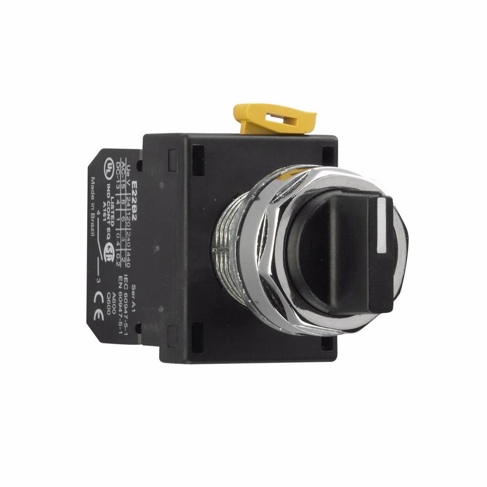 EATON E22XG1 Heavy Duty Oiltight/Watertight Non-Illuminated Selector Switch Operator, 22.5 mm, Knob Operator, 3 Positions, Black