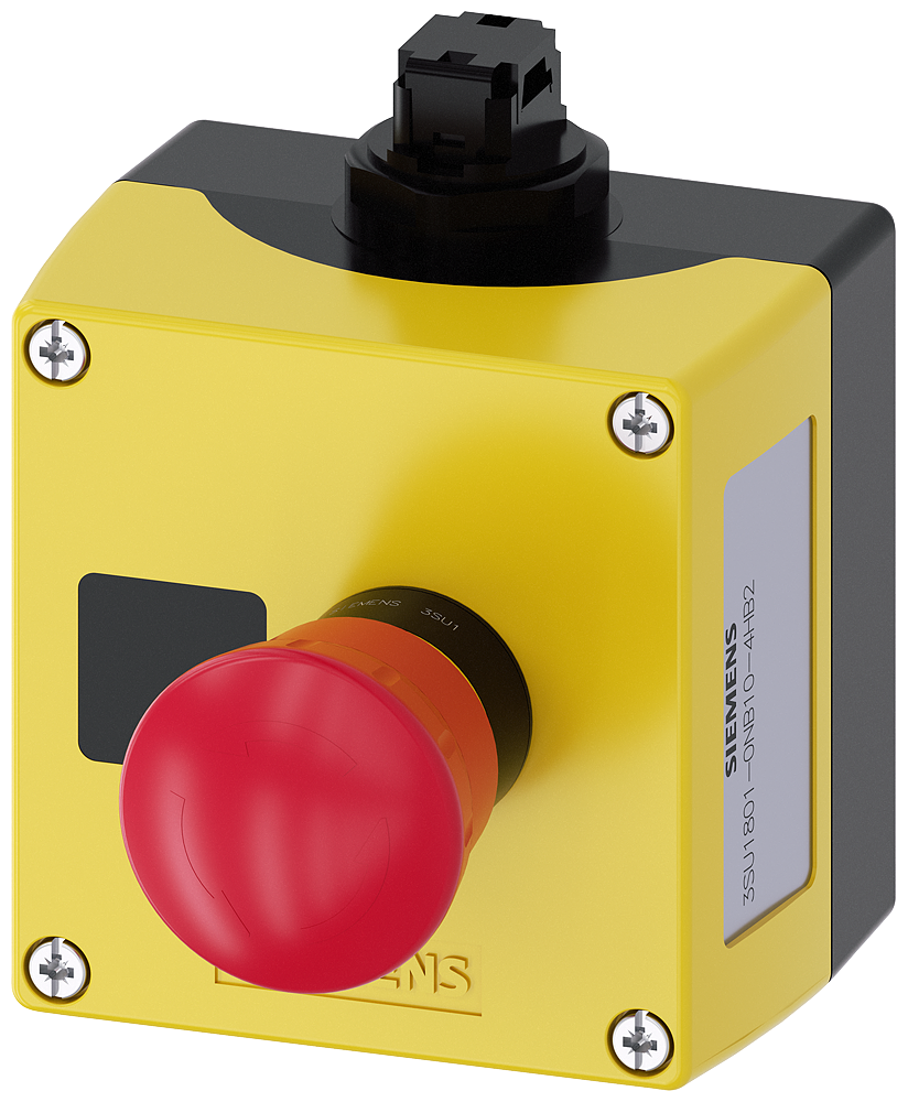 Siemens SIRIUS ACT 3SU18010NB104HB2 Emergency Stop Round Pushbutton Control Station With Recess for Label, 5 to 500 VAC/VDC, 10 A, 2NC Contact, NEMA 1/2/3/3R/4/4X/12K/13/IP66/IP67/IP69/IP69K NEMA Rating