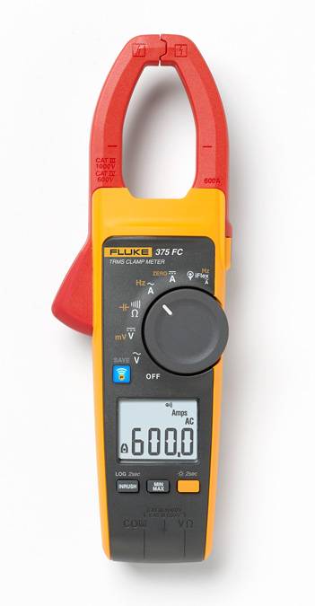 Fluke® FLUKE-375/FC Wireless Clamp Meter, 600 A, 60 kOhm, 10 to 100/100 to 500 Hz, 34 mm Jaw
