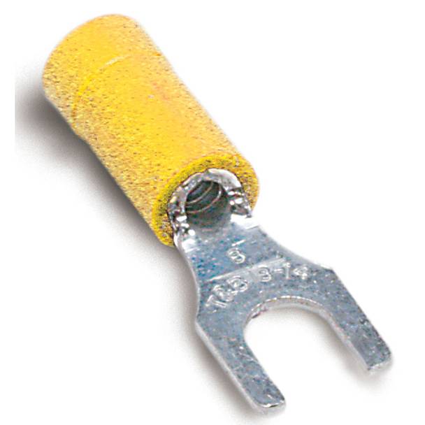 Sta-Kon® RC1157 RC Series Insulated Fork Terminal, 12 to 10 AWG Conductor, 1.09 in L, Brazed Seam/Serrated Barrel, Copper, Yellow