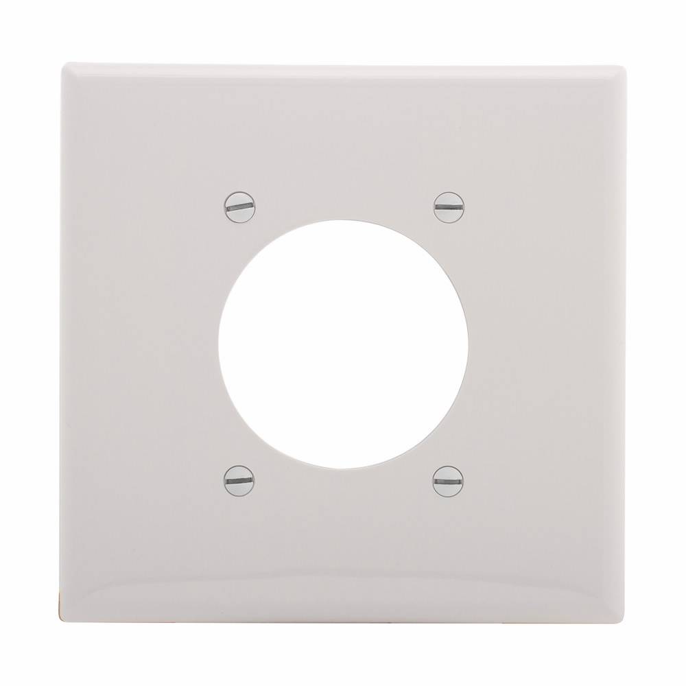 EATON Arrow Hart™ Eaton Wiring Devices PJ703W PJ Series Mid-Sized Power Outlet Wallplate, 2 Gangs, 4.87 in H x 4.94 in W, Polycarbonate/Thermoplastic, White