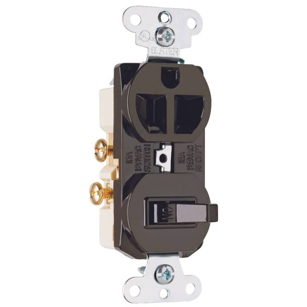 Pass & Seymour® 691 Standard Straight Blade Toggle Combination Switch/Receptacle, 15 A, 120/125 VAC, 1 Poles, 3 Wires, 14 to 12 AWG Wire
